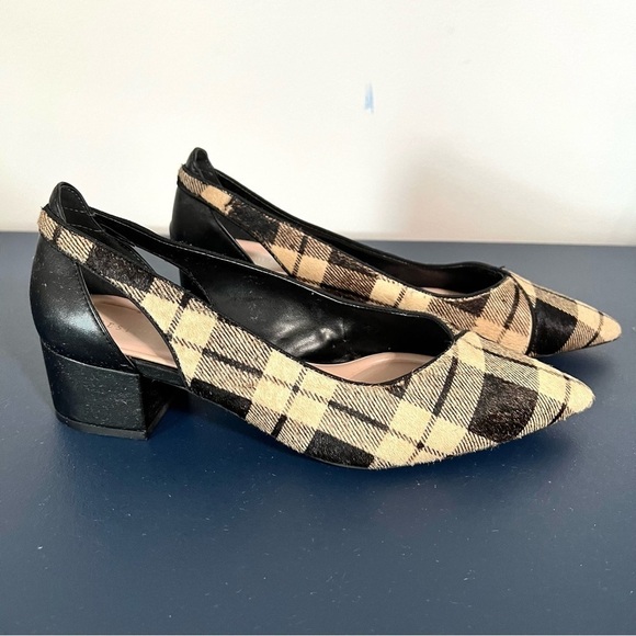 Preston & York Tabitha Black and Tan Plaid Calf Hair Pointed Toe Pumps Size 8 - Picture 4 of 16